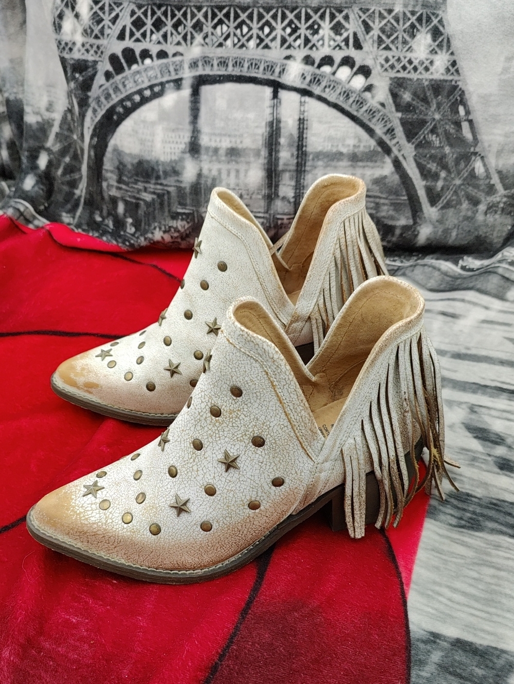 Circle G Boots  Womens Studded Fringe Pointed Toe Casual Boots Ankle